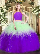 Fitting Multi-color Zipper Quinceanera Dresses Ruffles Sleeveless Floor Length
