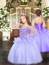 Lavender Sleeveless Organza Lace Up Girls Pageant Dresses for Party and Quinceanera
