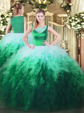 Sleeveless Floor Length Beading and Ruffles Side Zipper Quinceanera Gown with Multi-color