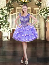 Inexpensive Lavender Juniors Party Dress Prom and Party with Beading and Ruffled Layers Scoop Sleeveless Zipper