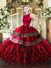 Fashion Wine Red Sleeveless Ruffled Layers Floor Length Sweet 16 Dress