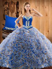 Sweet Sleeveless Sweep Train Lace Up With Train Embroidery Sweet 16 Quinceanera Dress