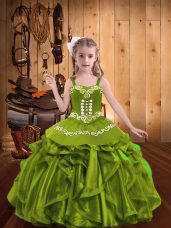 Olive Green Straps Lace Up Embroidery and Ruffles Pageant Dresses Sleeveless