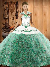 Dazzling Sleeveless Sweep Train Lace Up Embroidery Sweet 16 Quinceanera Dress