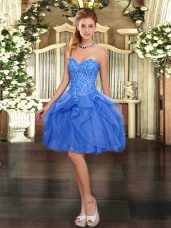 Dazzling Blue Ball Gowns Sweetheart Sleeveless Tulle Mini Length Lace Up Beading and Ruffles