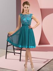 Appliques Prom Dresses Teal Backless Sleeveless Knee Length