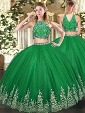 Dark Green Sleeveless Tulle Zipper Vestidos de Quinceanera for Military Ball and Sweet 16 and Quinceanera