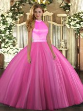 Beading Vestidos de Quinceanera Rose Pink Backless Sleeveless Floor Length