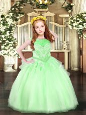 Apple Green Ball Gowns Scoop Sleeveless Organza Floor Length Zipper Beading Child Pageant Dress