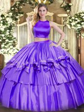 High End Purple Criss Cross High-neck Ruffled Layers Sweet 16 Dress Tulle Sleeveless