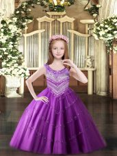 Stunning Lilac Sleeveless Tulle Lace Up Party Dress for Girls for Party and Quinceanera