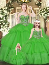 Hot Sale Floor Length Ball Gowns Sleeveless Green Quinceanera Dresses Lace Up