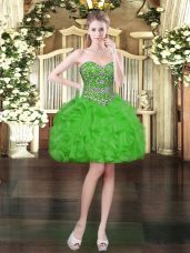 Lovely Green Ball Gowns Sweetheart Sleeveless Organza Mini Length Lace Up Beading and Ruffles Evening Dress