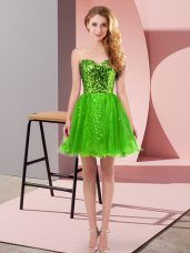 Fine Green Sleeveless Sequins Mini Length Prom Dresses