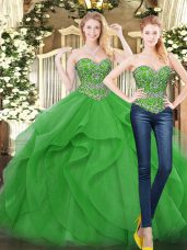 Modest Green Sleeveless Tulle Lace Up Ball Gown Prom Dress for Military Ball and Sweet 16 and Quinceanera