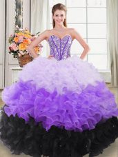 Captivating Sleeveless Beading and Ruffles Lace Up Quinceanera Dresses with Multi-color
