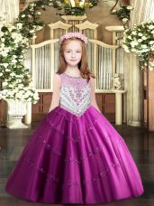 Fuchsia Sleeveless Tulle Zipper Pageant Dresses for Party and Quinceanera