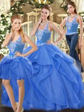 Custom Design Floor Length Blue Quinceanera Dress Straps Sleeveless Lace Up