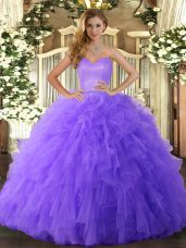 Lavender Lace Up Vestidos de Quinceanera Ruffles Sleeveless Floor Length