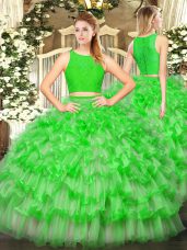 Shining Floor Length Green Vestidos de Quinceanera Scoop Sleeveless Zipper