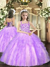 Lavender Straps Neckline Beading and Ruffles Pageant Dress Womens Sleeveless Lace Up