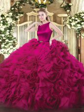 Artistic Fuchsia Scoop Clasp Handle Belt Ball Gown Prom Dress Sleeveless