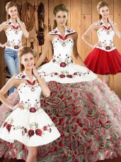 Multi-color Fabric With Rolling Flowers Lace Up Sweet 16 Dress Sleeveless Sweep Train Embroidery