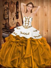 Sweet Floor Length Ball Gowns Sleeveless Gold Vestidos de Quinceanera Lace Up