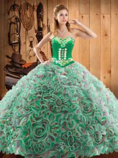 Top Selling Embroidery Quince Ball Gowns Multi-color Lace Up Sleeveless With Train Sweep Train