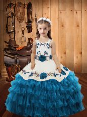 Straps Sleeveless Lace Up Little Girls Pageant Dress Teal Organza