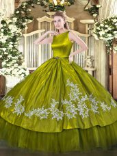 Attractive Olive Green 15 Quinceanera Dress Military Ball and Sweet 16 and Quinceanera with Embroidery Scoop Sleeveless Clasp Handle