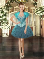 Designer Teal Sleeveless Organza Lace Up for Prom and Party