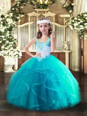 Hot Selling Aqua Blue Sleeveless Tulle Lace Up Pageant Gowns For Girls for Party and Quinceanera