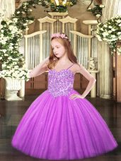 Appliques High School Pageant Dress Lilac Lace Up Sleeveless Floor Length