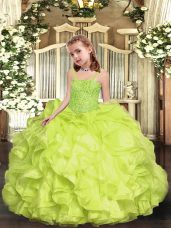 Custom Fit Straps Sleeveless Lace Up Party Dress Wholesale Yellow Green Organza