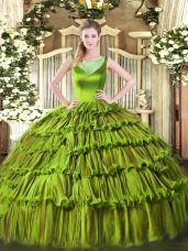 Classical Olive Green Side Zipper Scoop Beading and Ruffled Layers Vestidos de Quinceanera Organza Sleeveless