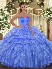 Top Selling Baby Blue Sweetheart Lace Up Beading and Ruffled Layers Vestidos de Quinceanera Sleeveless