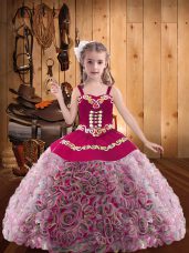 Discount Multi-color Zipper Little Girls Pageant Gowns Embroidery and Ruffles Sleeveless Floor Length