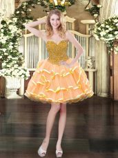 Sumptuous Mini Length Ball Gowns Sleeveless Peach Evening Dress Lace Up