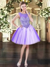 Spectacular Beading Prom Evening Gown Lavender Lace Up Sleeveless Mini Length