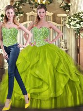 Designer Ball Gowns Sweetheart Sleeveless Organza Floor Length Lace Up Beading and Ruffles Quinceanera Dresses