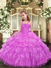 Lilac Lace Up Straps Beading and Ruffled Layers and Pick Ups Girls Pageant Dresses Organza Sleeveless