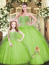 Apple Green Lace Up Sweet 16 Quinceanera Dress Beading and Embroidery Sleeveless Floor Length