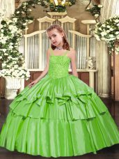 Fantastic Yellow Green Ball Gowns Straps Sleeveless Taffeta Floor Length Lace Up Beading and Ruffled Layers Teens Party Dress