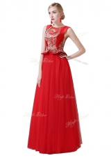 Superior Scoop Sleeveless Beading and Appliques Zipper Prom Evening Gown