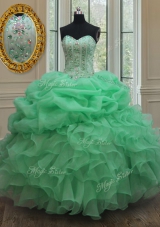 Popular Apple Green Sleeveless Beading and Ruffles and Pick Ups Floor Length Sweet 16 Dress