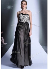 Black Empire Chiffon Strapless Sleeveless Appliques Floor Length Side Zipper Prom Gown