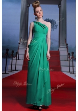 Turquoise One Shoulder Side Zipper Beading and Ruching Prom Party Dress Sleeveless