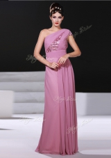 Deluxe One Shoulder Lilac Sleeveless Ruching Prom Party Dress