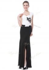 High Quality Column/Sheath Prom Dresses White And Black One Shoulder Chiffon Sleeveless Floor Length Zipper